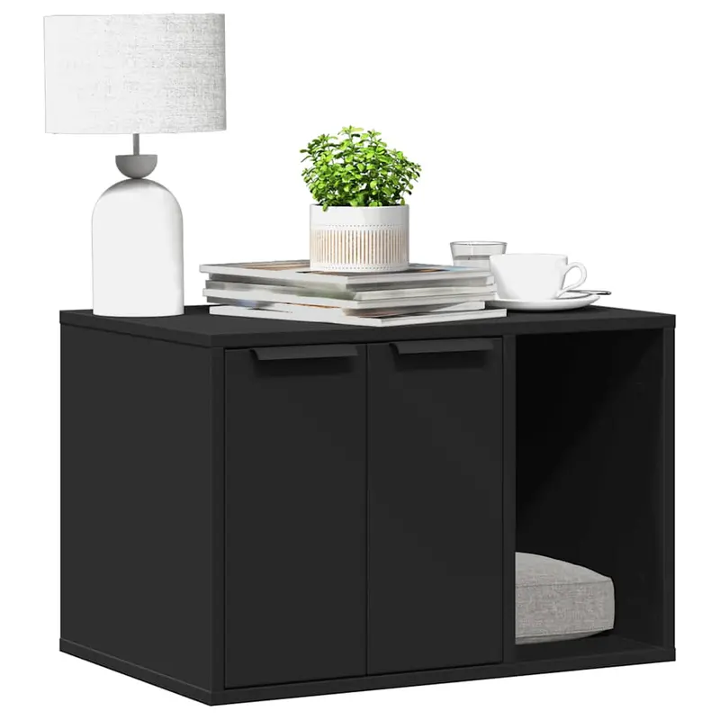 Mueble arenero de gatos madera ingeniería negro 60x40x40 cm