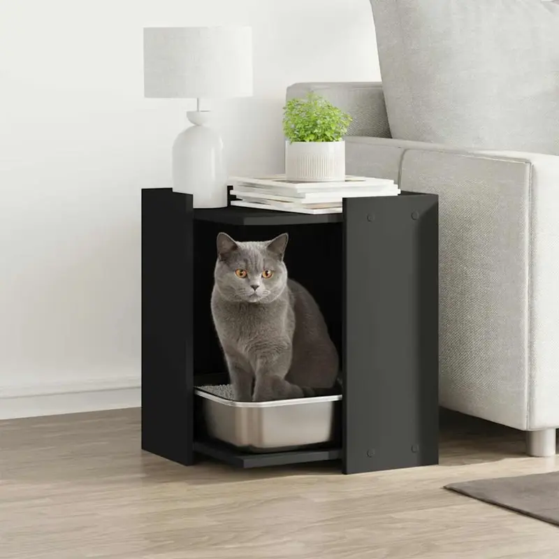 Mueble arenero para gatos madera ingeniería negro 42x42x51 cm