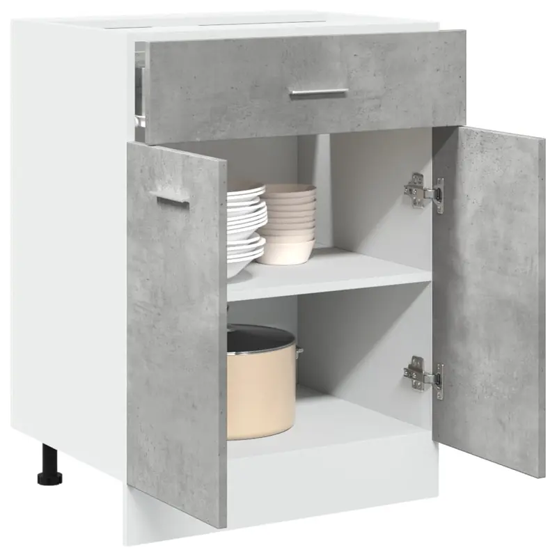 Mueble bajo con cajón "Lyon" de, gris hormigón, 60 x 46 x 81,5 cm, madera de ingeniería