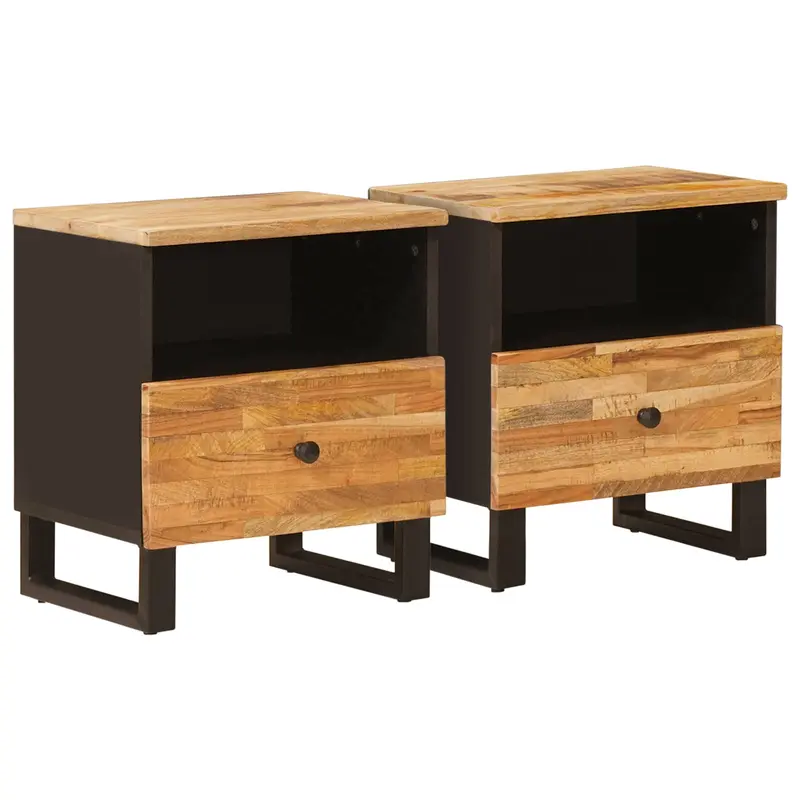 Mueble cama 2 pcs Marrón 40 x 33 x 46 cm Madera de mango maciza