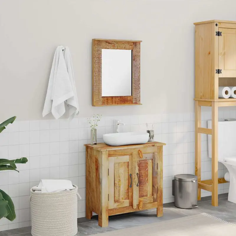 Mueble de baño con espejo de madera maciza de mango