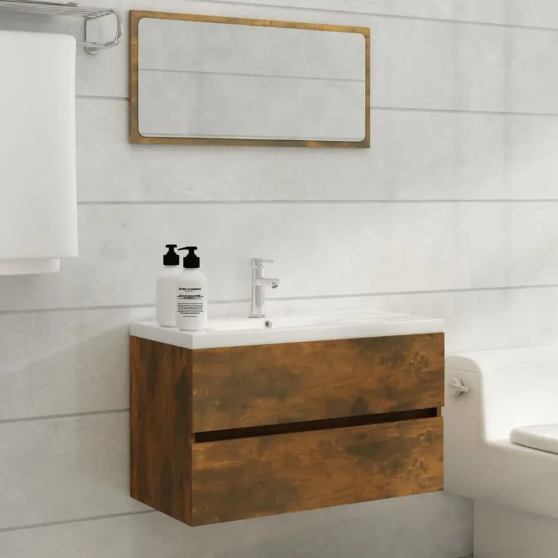 Mueble de baño con lavabo madera contrachapada roble ahumado