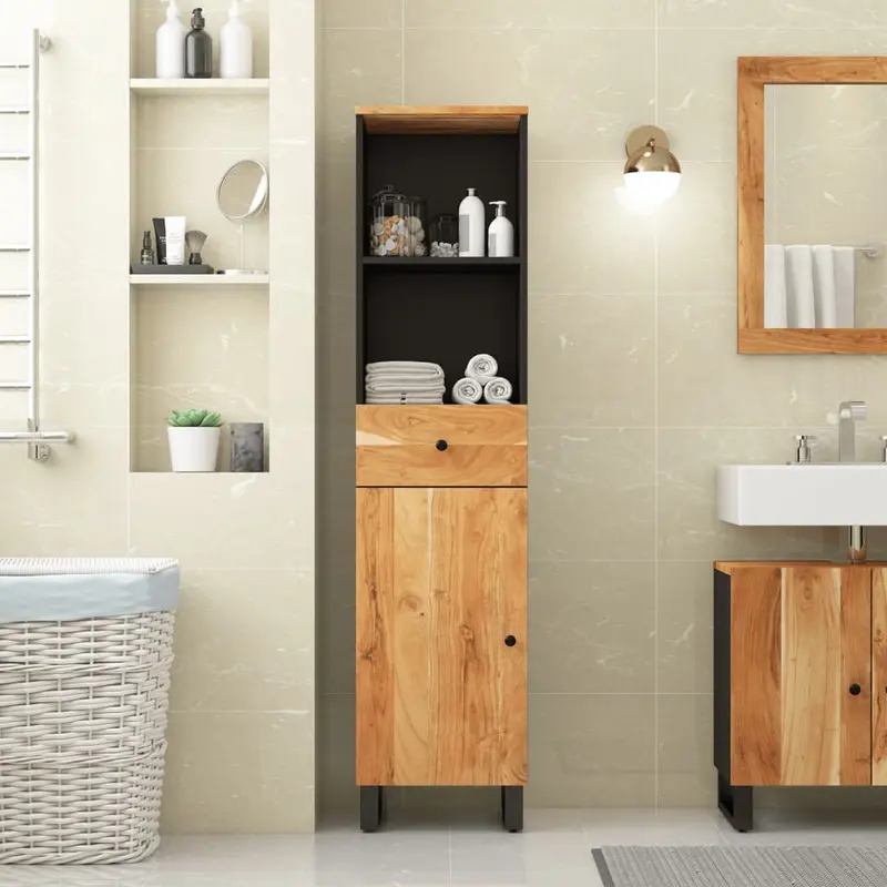 Mueble de baño madera maciza de acacia 38x33x160 cm