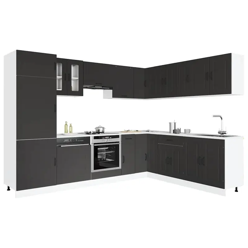 Mueble de cocina Kalmar negra 14 piezas madera contrachapada
