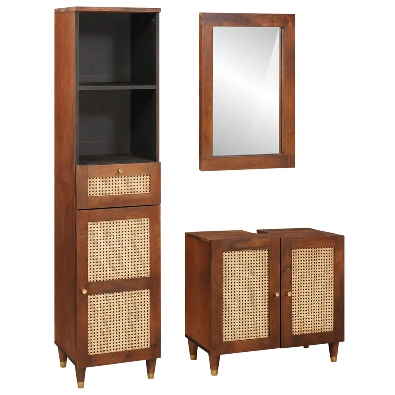 Mueble de Cuarto de Baño con cajón 3 pcs Marrón y Negro