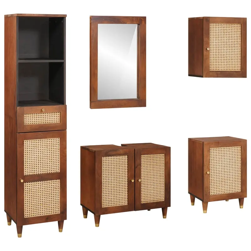 Mueble de Cuarto de Baño con cajón 5 pcs Marrón y Negro