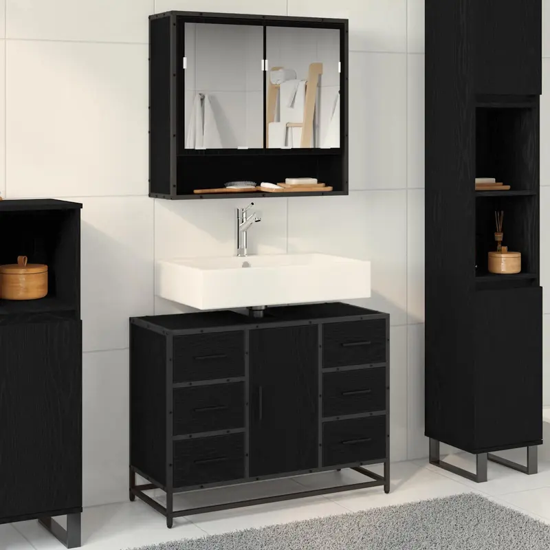 Mueble de Cuarto de Baño con cajón Roble Negro 80 x 33 x 60 cm