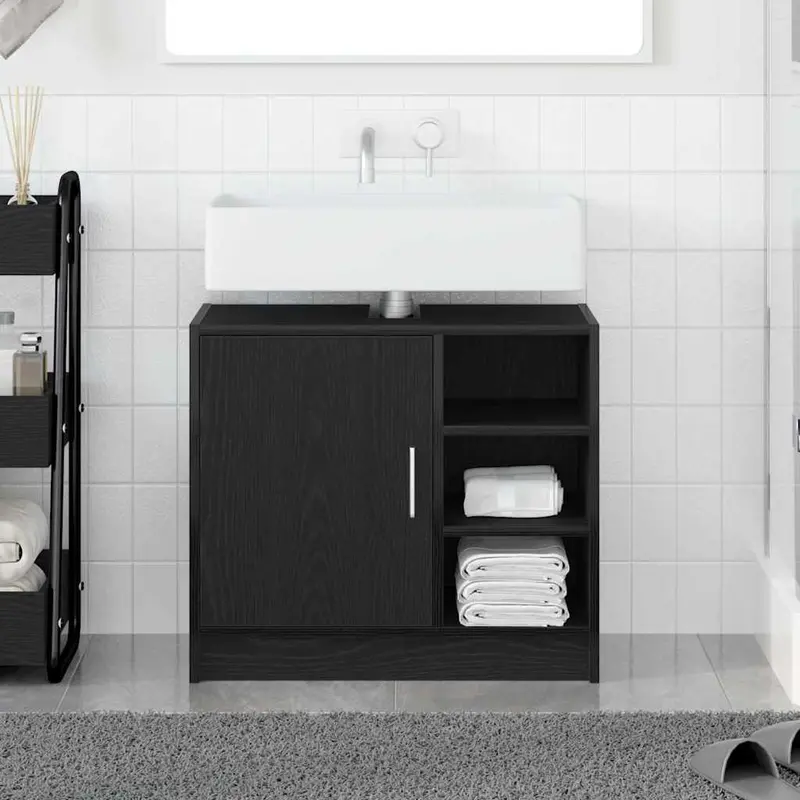 Mueble de Cuarto de Baño con puerta Roble Negro 63 x 29 x 55 cm