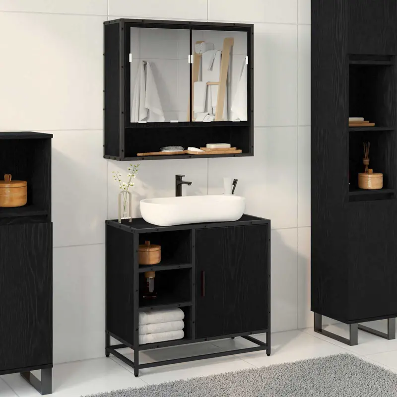 Mueble de Cuarto de Baño con puerta Roble Negro 65 x 33 x 60 cm