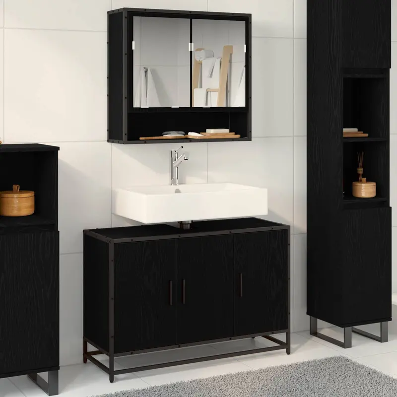 Mueble de Cuarto de Baño con puerta Roble Negro 90 x 33 x 60 cm