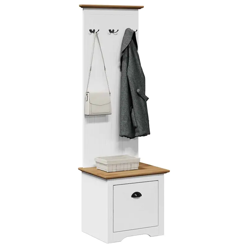 Mueble de entrada con ganchos BODO blanco y marrón 50x40x157 cm