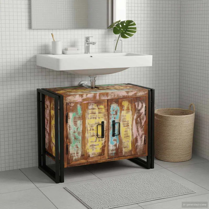 Mueble de lavabo con puerta Multicolor Madera sólida recuperada