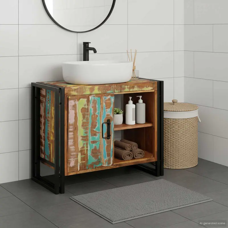 Mueble de lavabo con puerta Multicolor Madera sólida recuperada