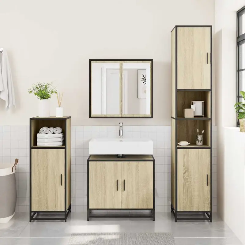 Mueble de lavabo de baño roble Sonoma 65x33x60 cm madera de ingeniería
