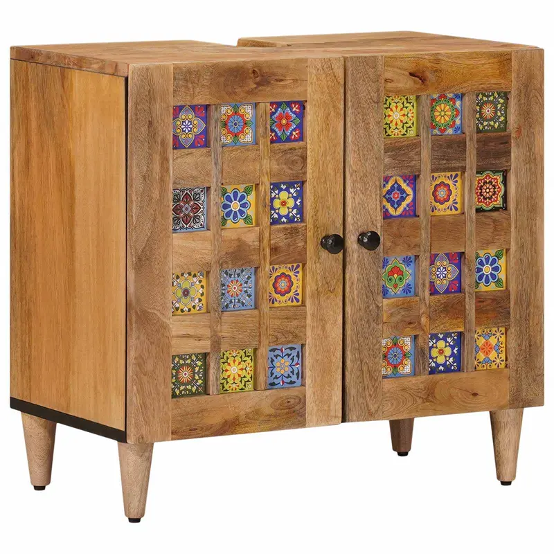 Mueble de lavabo para baño con puerta Natural 62 x 33 x 58 cm