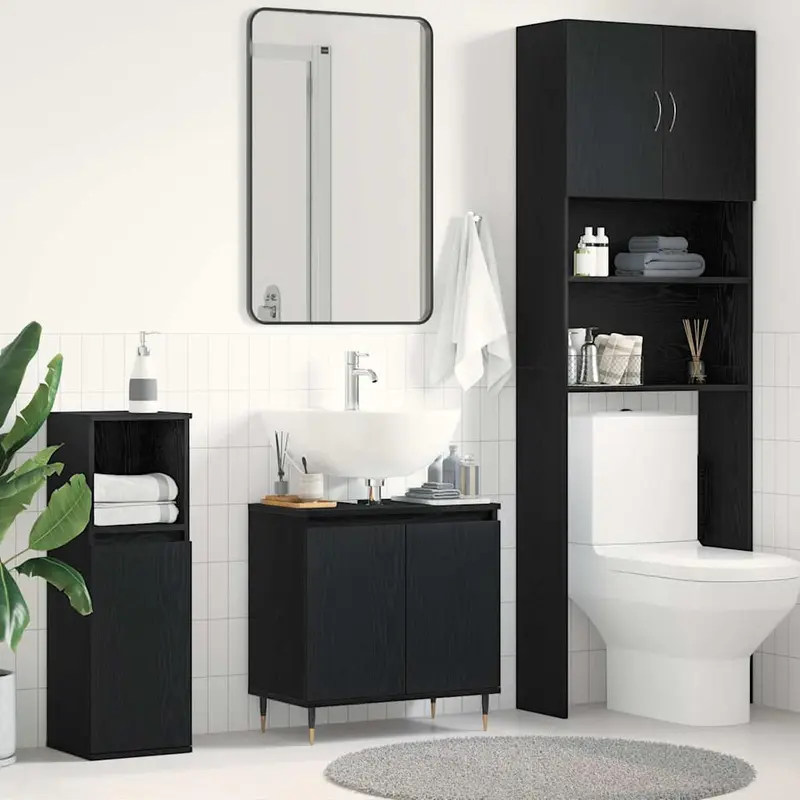 Mueble de lavabo para baño Roble Negro 58 x 33 x 60 cm