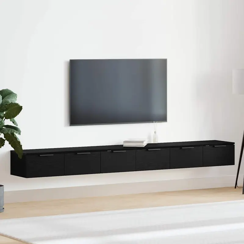 Mueble de pared con cajón 2 pcs Roble Negro 102 x 30 x 20 cm