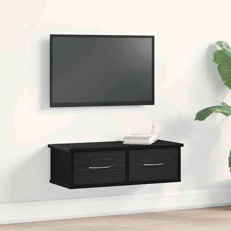 Mueble de pared con cajón Roble Negro 60 x 26 x 18,5 cm