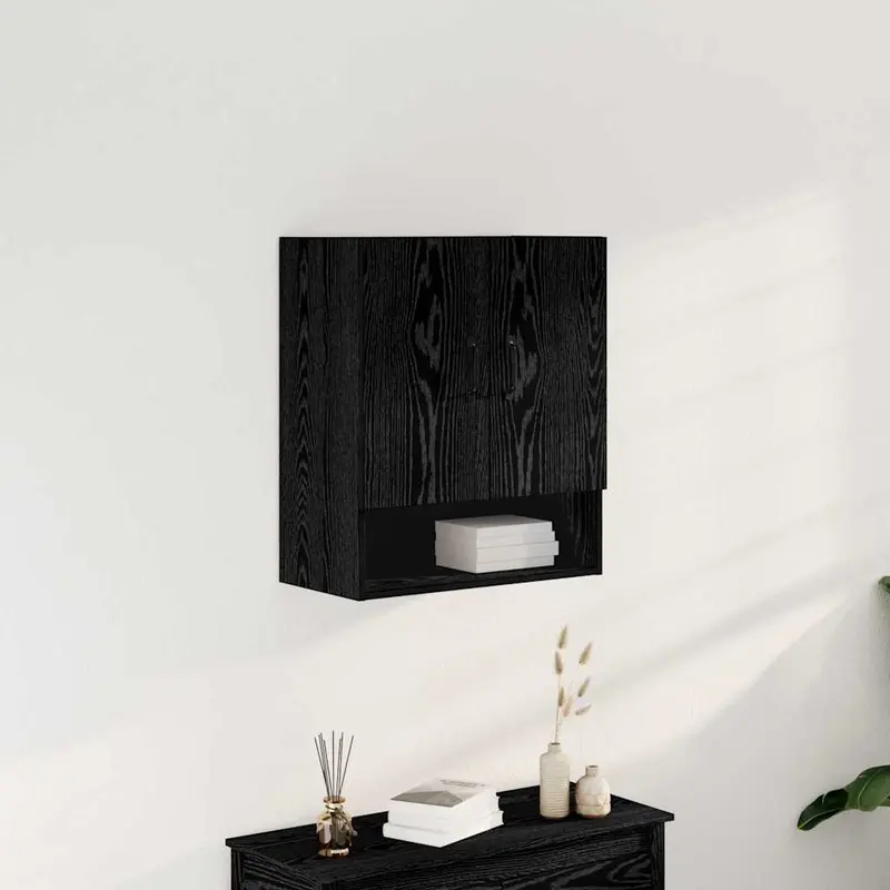 Mueble de pared Montaje en la pared Roble Negro 60 x 30 x 70 cm