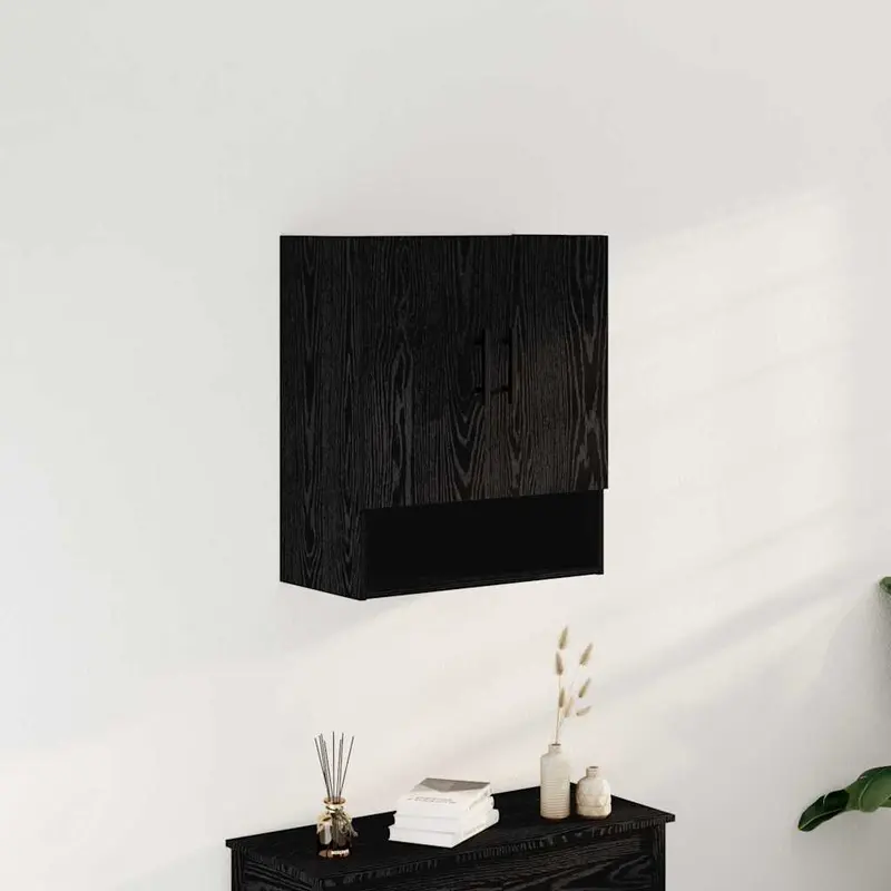 Mueble de pared Montaje en la pared Roble Negro 60 x 31 x 70 cm