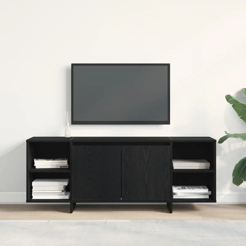 Mueble de TV 130 x 35 x 50 cm Roble Negro Madera de ingeniería