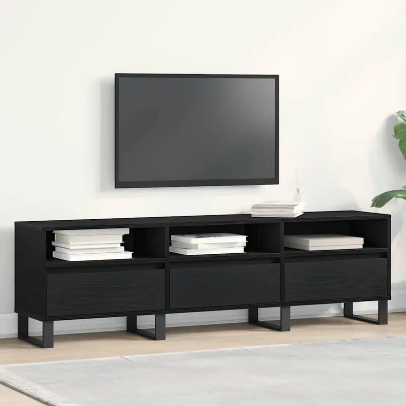 Mueble de TV con cajón Roble Negro 150 x 30 x 44,5 cm
