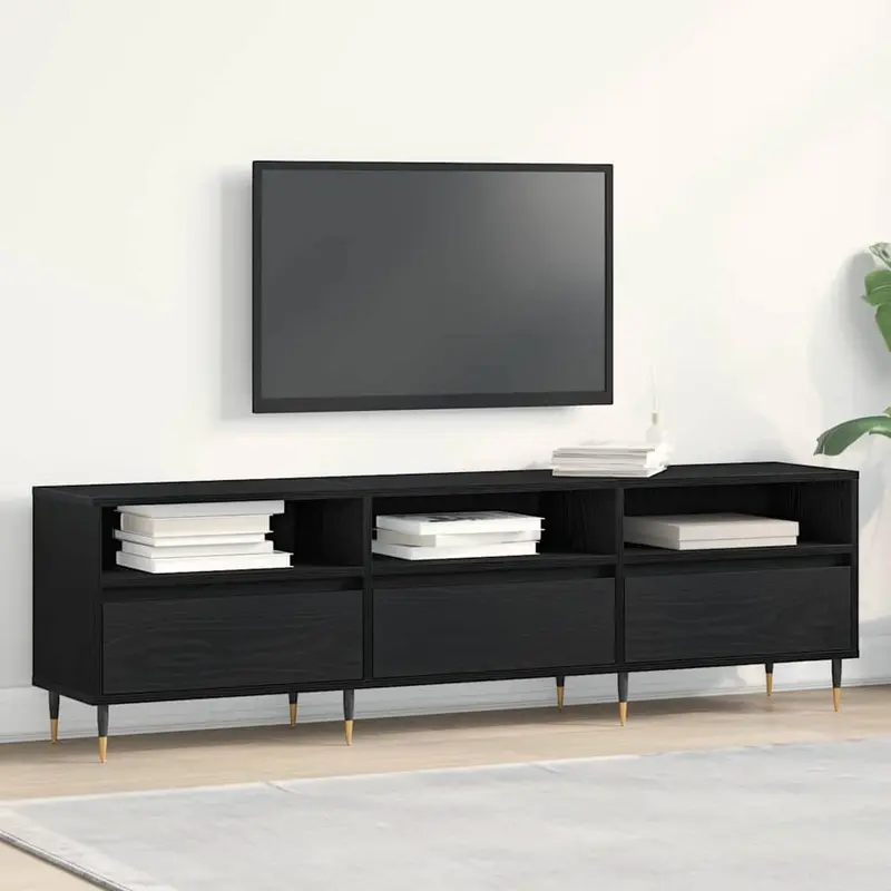 Mueble de TV con cajón Roble Negro 150 x 30 x 44,5 cm