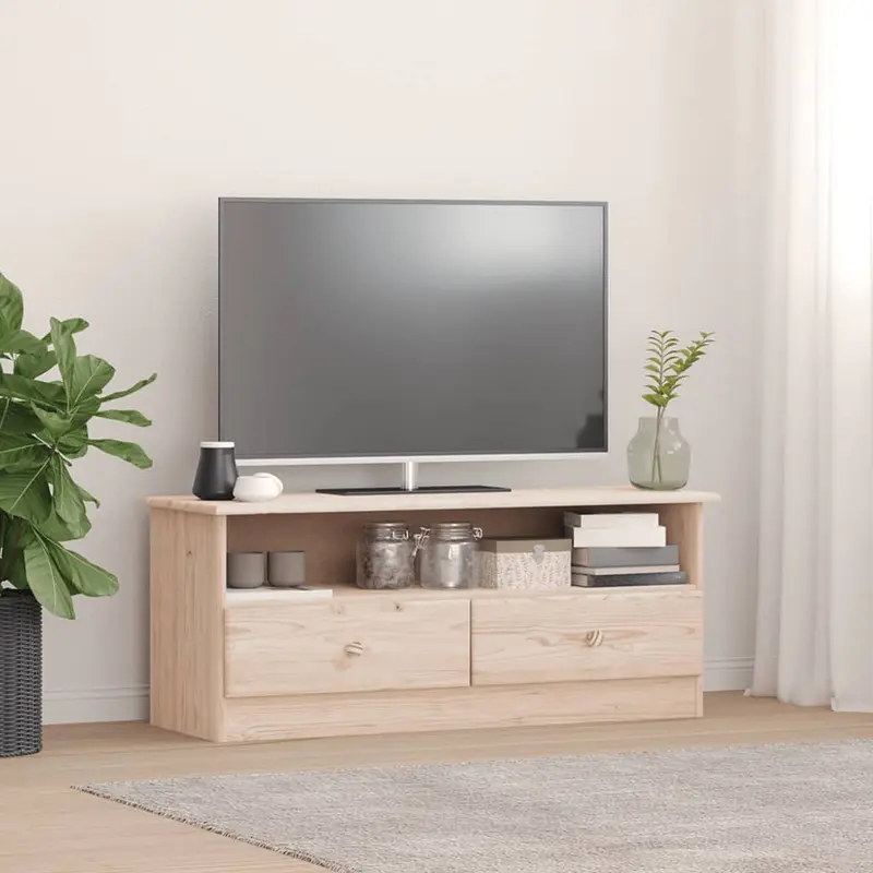 Mueble de TV con cajones ALTA madera maciza pino 100x35x41 cm