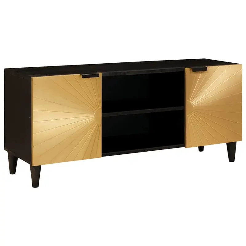 Mueble de TV con estante Negro y dorado 105 x 33 x 46 cm