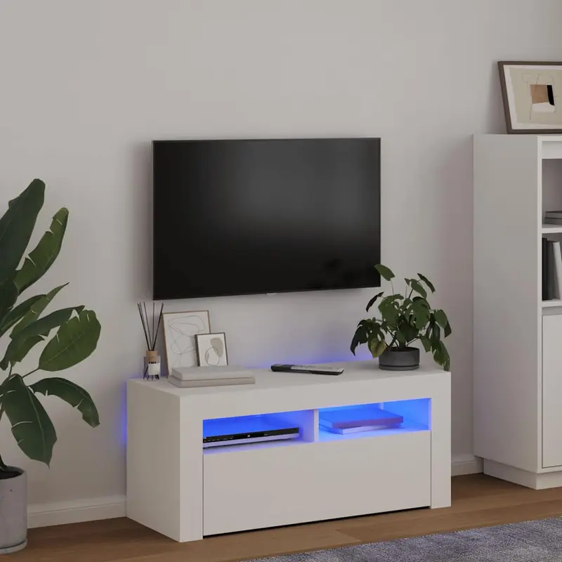 Mueble de TV con luces LED blanco 90x35x40 cm