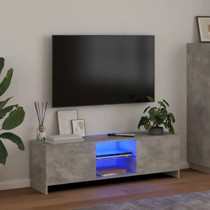 Mueble de TV con luces LED gris hormigón 120x30x36 cm