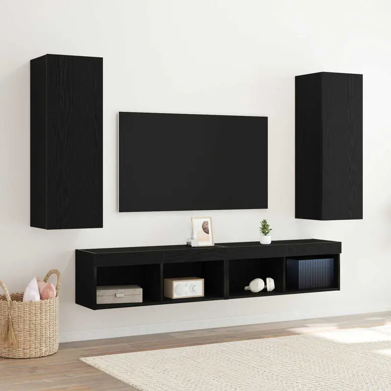 Mueble de TV de Pared 2 pcs Roble Negro 30,5 x 28,5 x 90 cm