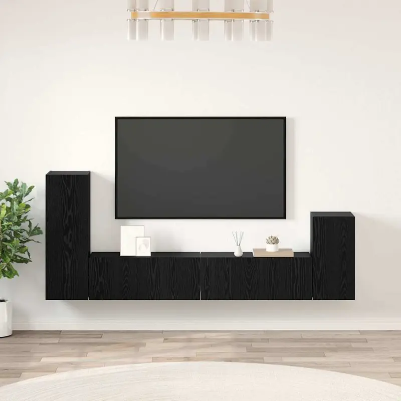 Mueble de TV de Pared 3 pcs Roble Negro Madera de ingeniería