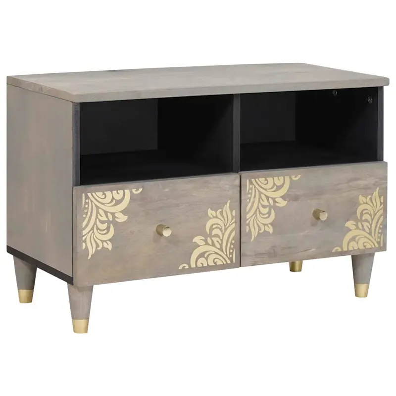 Mueble de TV Gris 70 x 33 x 46 cm Madera de mango maciza