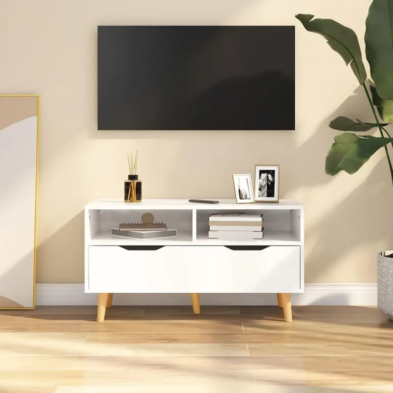 Mueble de TV madera de ingeniería blanco brillo 90x40x48,5 cm