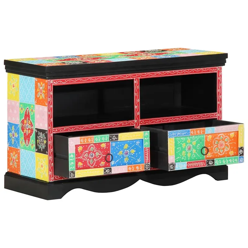 Mueble de TV Multicolor 80 x 35 x 50 cm Madera de mango maciza