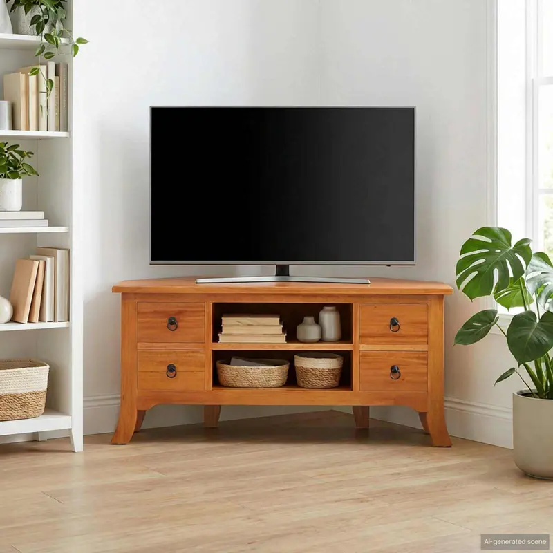 Mueble de TV Natural 100 x 40,5 x 46 cm Madera de Caoba Sólida