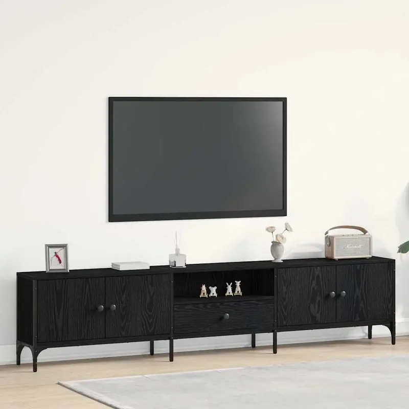 Mueble de TV Roble negro 200 x 25 x 44 cm Madera de ingeniería