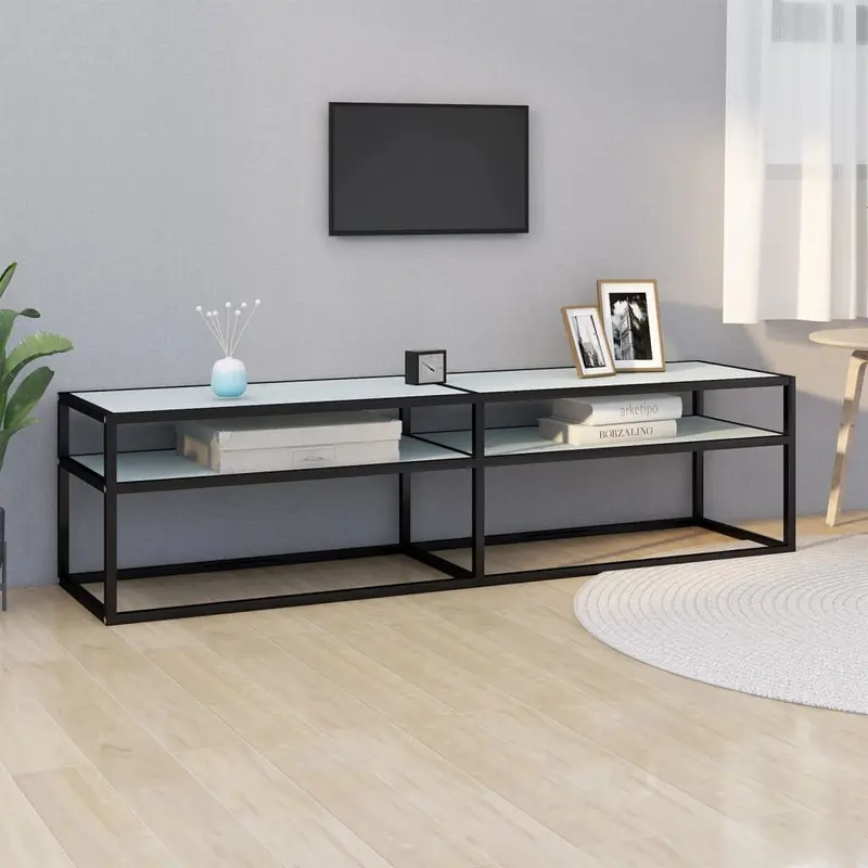 Mueble de TV vidrio templado color mármol blanco 160x40x40,5 cm