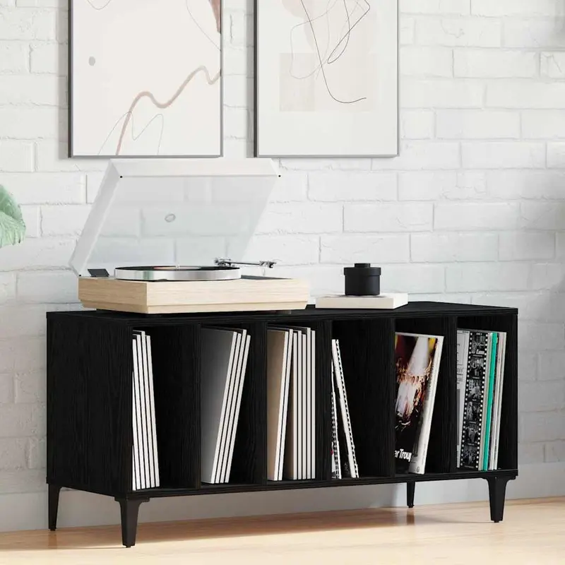 Mueble para discos de vinilo Roble Negro 100 x 38 x 48 cm