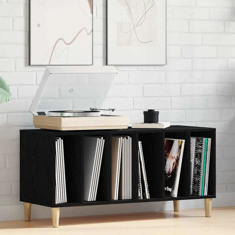 Mueble para discos de vinilo Roble Negro 100 x 38 x 48 cm