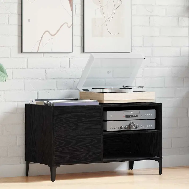 Mueble para discos de vinilo Roble Negro 84,5 x 38 x 48 cm