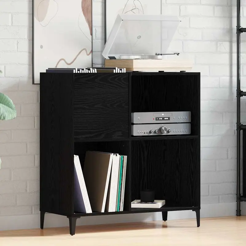 Mueble para discos de vinilo Roble Negro 84,5 x 38 x 89 cm