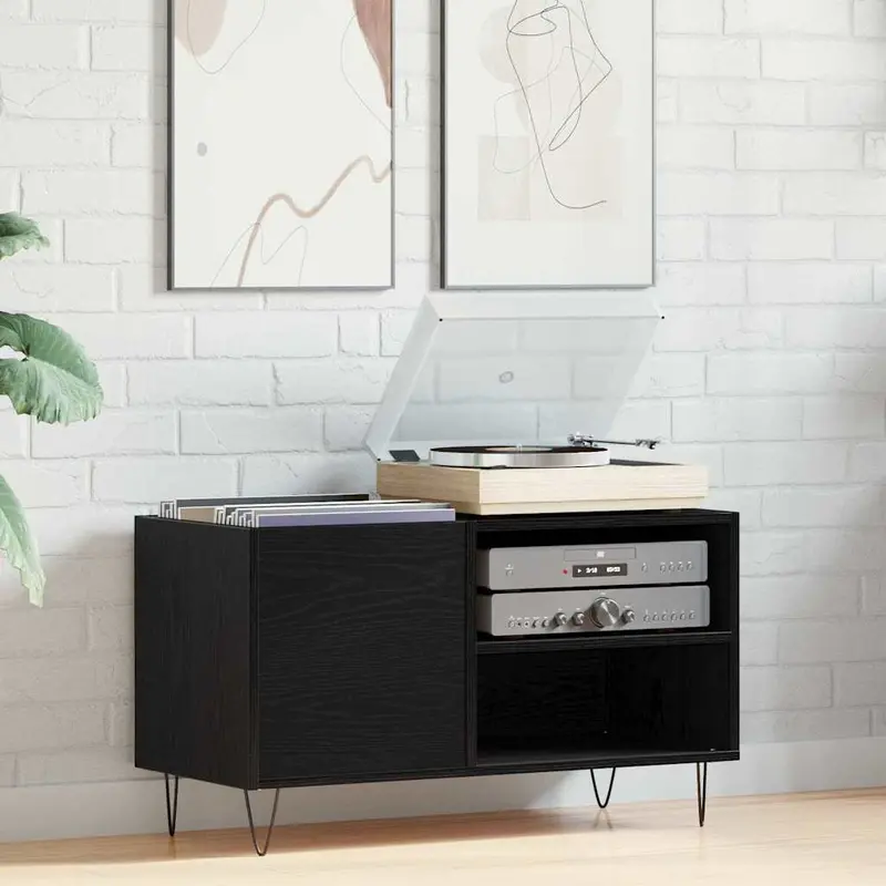 Mueble para discos de vinilo Roble Negro 85 x 38 x 48 cm