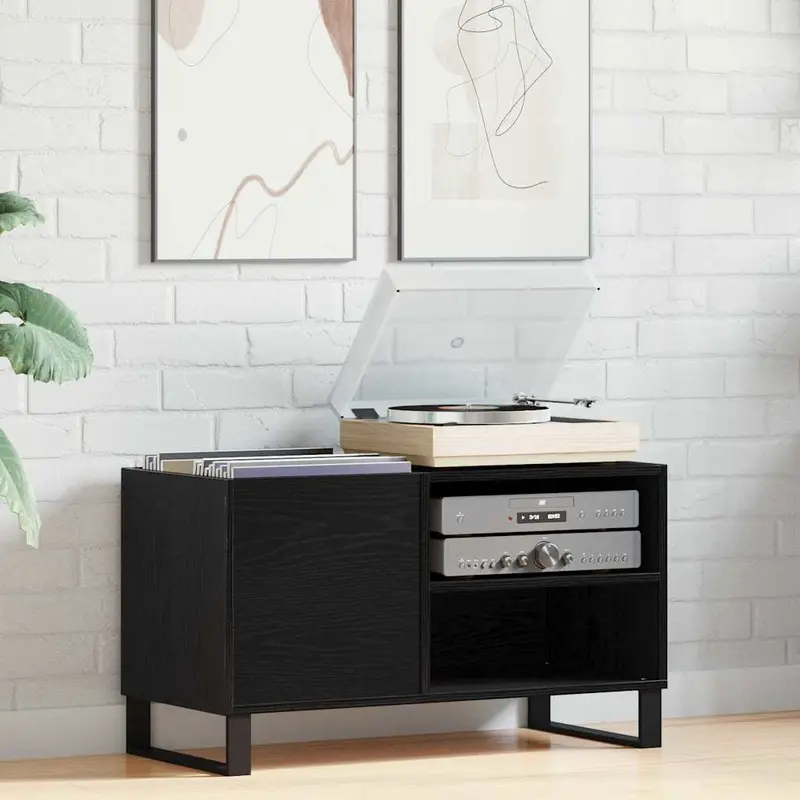 Mueble para discos de vinilo Roble Negro 85 x 38 x 48 cm