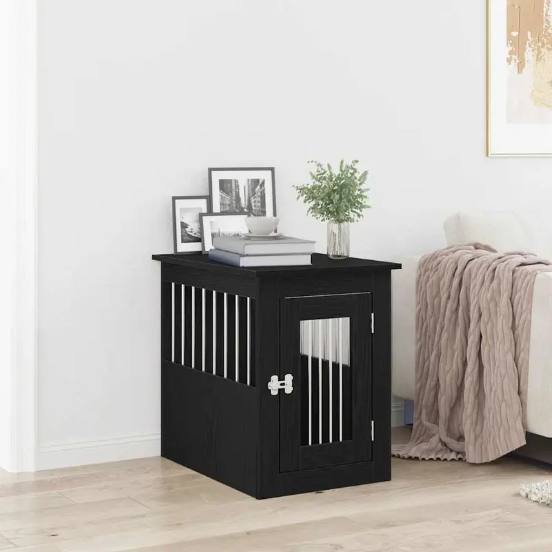 Mueble para jaula de perro de roble negro, 45 x 62 x 59 cm, madera de ingeniería