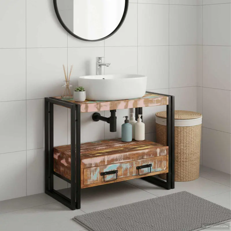 Mueble Tocador con cajón Multicolor Madera sólida recuperada