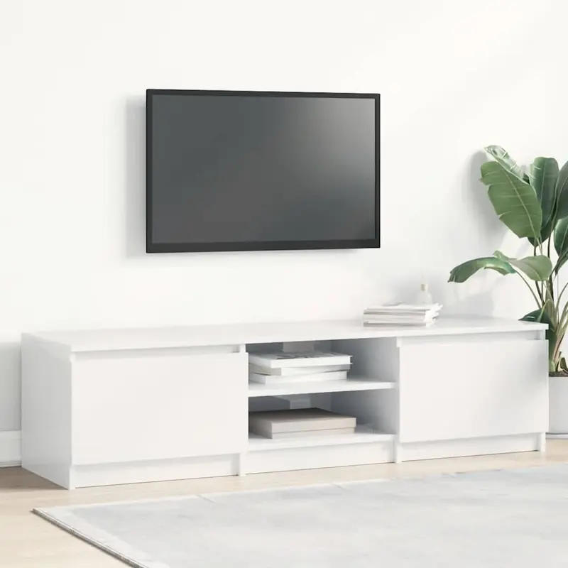 Mueble TV madera contrachapada blanco brillante 140x40x35,5cm