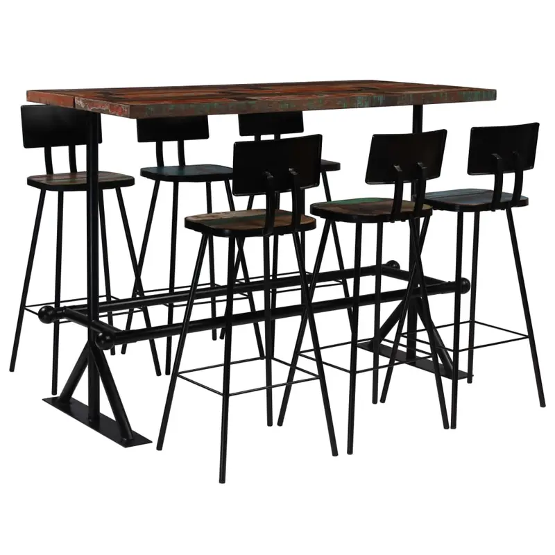 Muebles de bar 7 piezas madera maciza reciclada multicolor