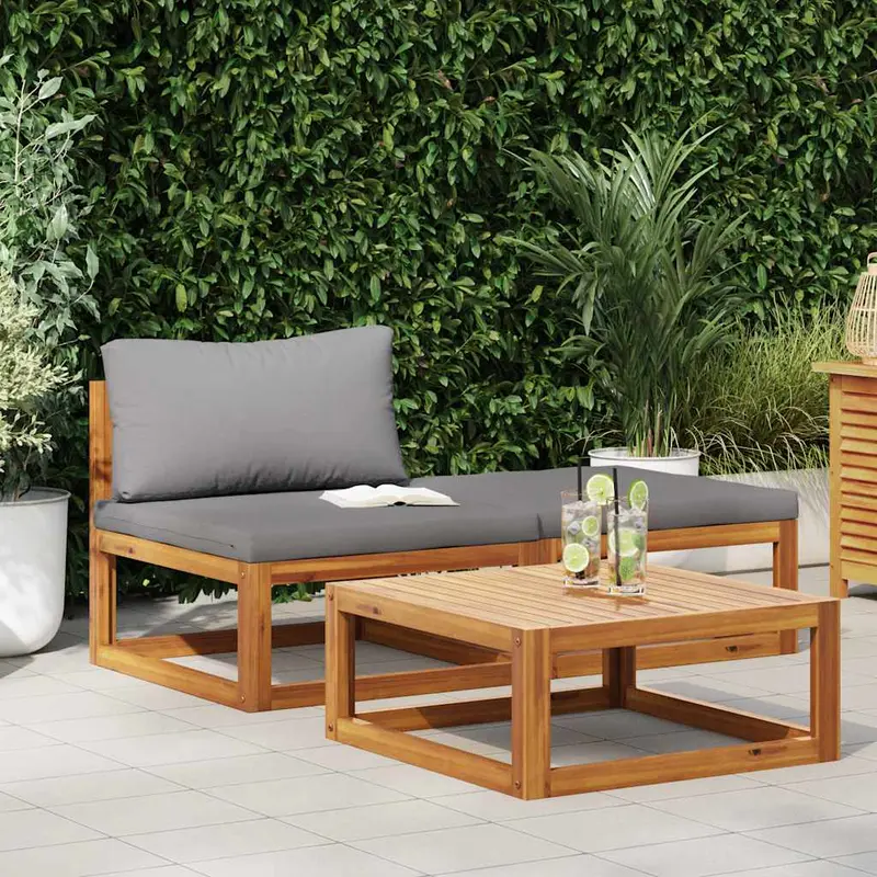 Muebles de jardín 3 piezas con cojines madera maciza de acacia